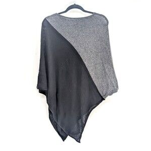 Celeste Cashmere Wool Color Block Gray Black Knit Cape Poncho Sweater One Size
